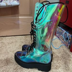 Dolls Kill 7 Iridescent Cosmic Renegade Combat Boots